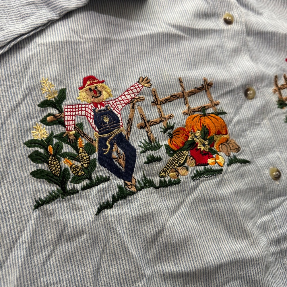 Vintage Womens Shirt‎ Medium Striped Oversized 90s Button Down Fall Embroidery - Picture 9 of 10